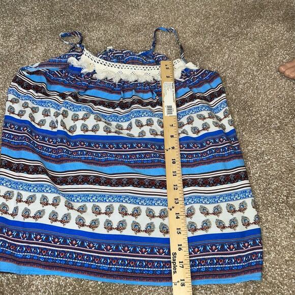 UMGEE USA top blouse tank spaghetti strap blue & white Summer SZ M - Picture 8 of 9